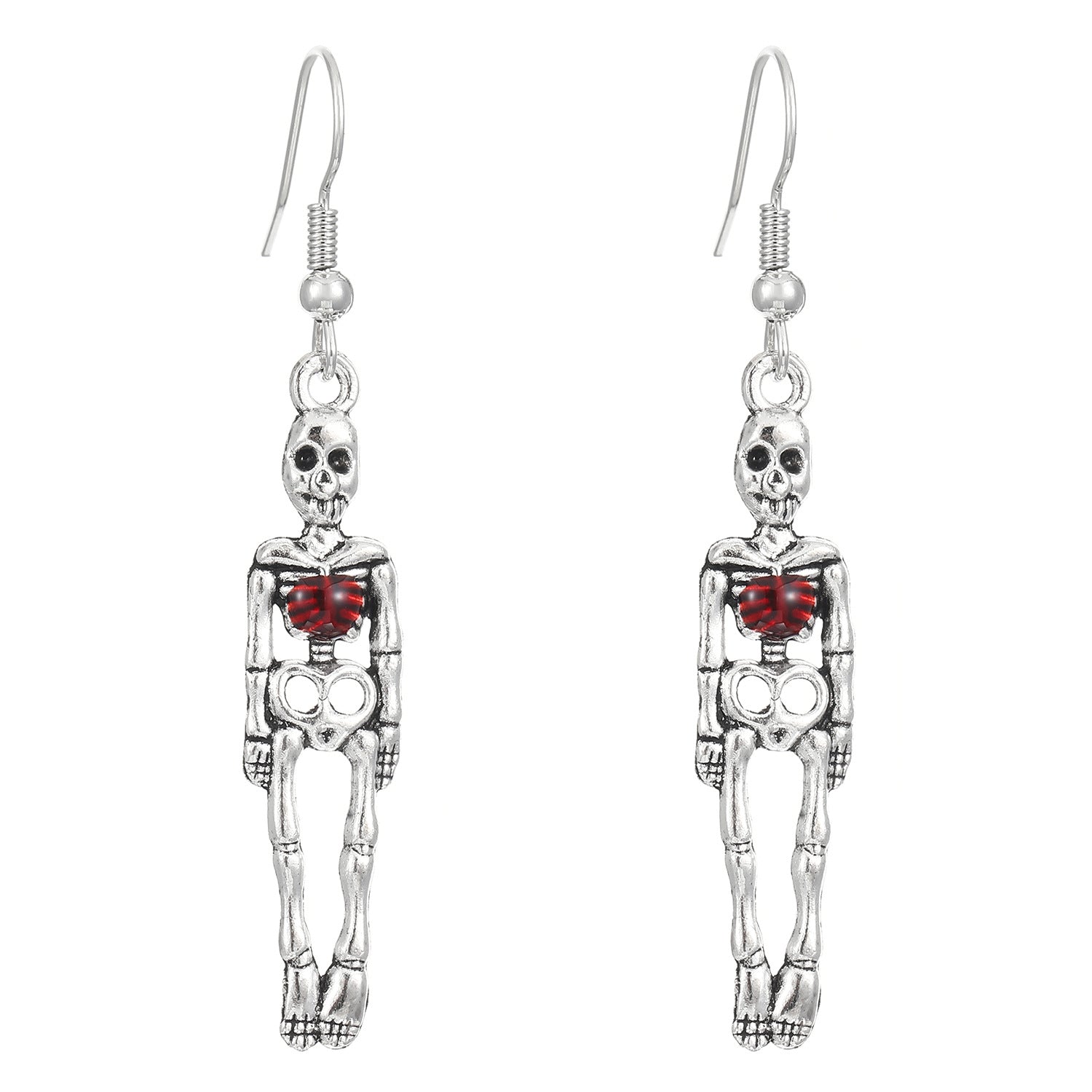Wholesale Halloween Retro Exaggerated Gothic Horror Skull Heart Alloy Earrings